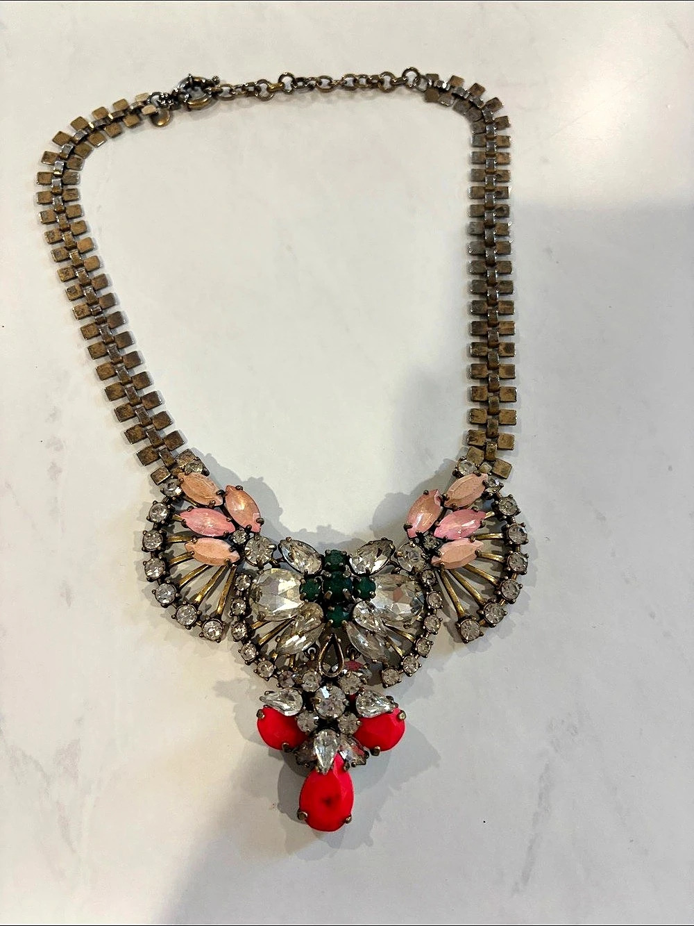 J.Crew Statement Pendant Necklace in Gray & Red
